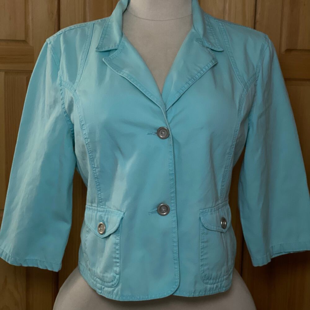 Vintage Y2K 100 Cotton Turquoise Blue Lightweight Spring Summer Jacket